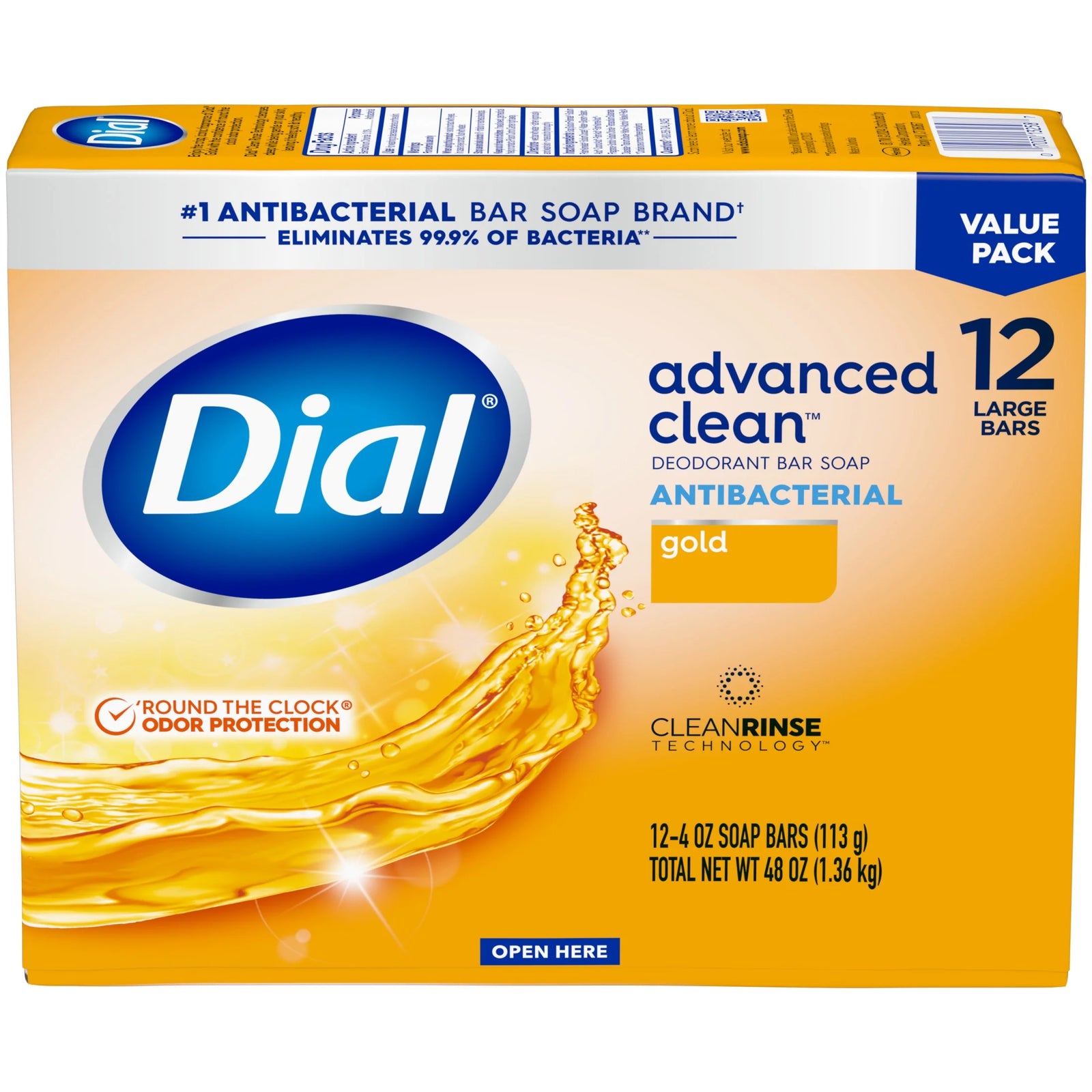 Antibacterial Deodorant Bar Soap, Advanced Clean, Gold, 4 Oz, 12 Bars