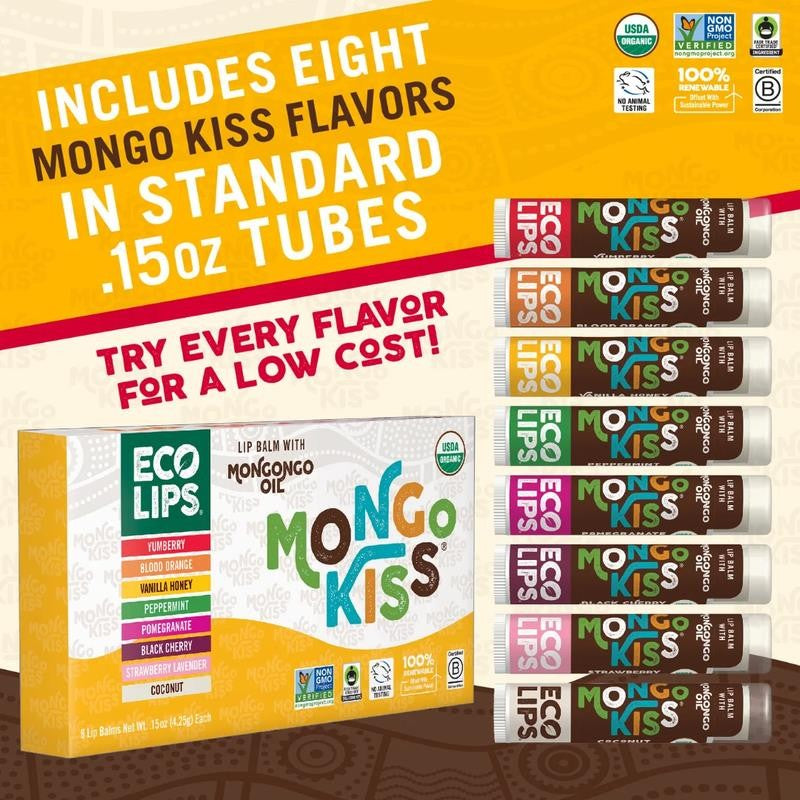 Mongo Kiss® Organic Lip Balm, 8-Count Value Variety Gift Set Pack (0.15 Oz. Tube