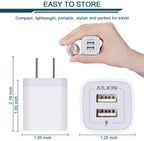 AILKIN Compatible with Iphone Charger Fast Charging with 2Pack Usb a Light-Ning Cables 6Ft Cords 2.1A Dual Port Charger Blocks Compatible with Iphone 14/13/12/11,White