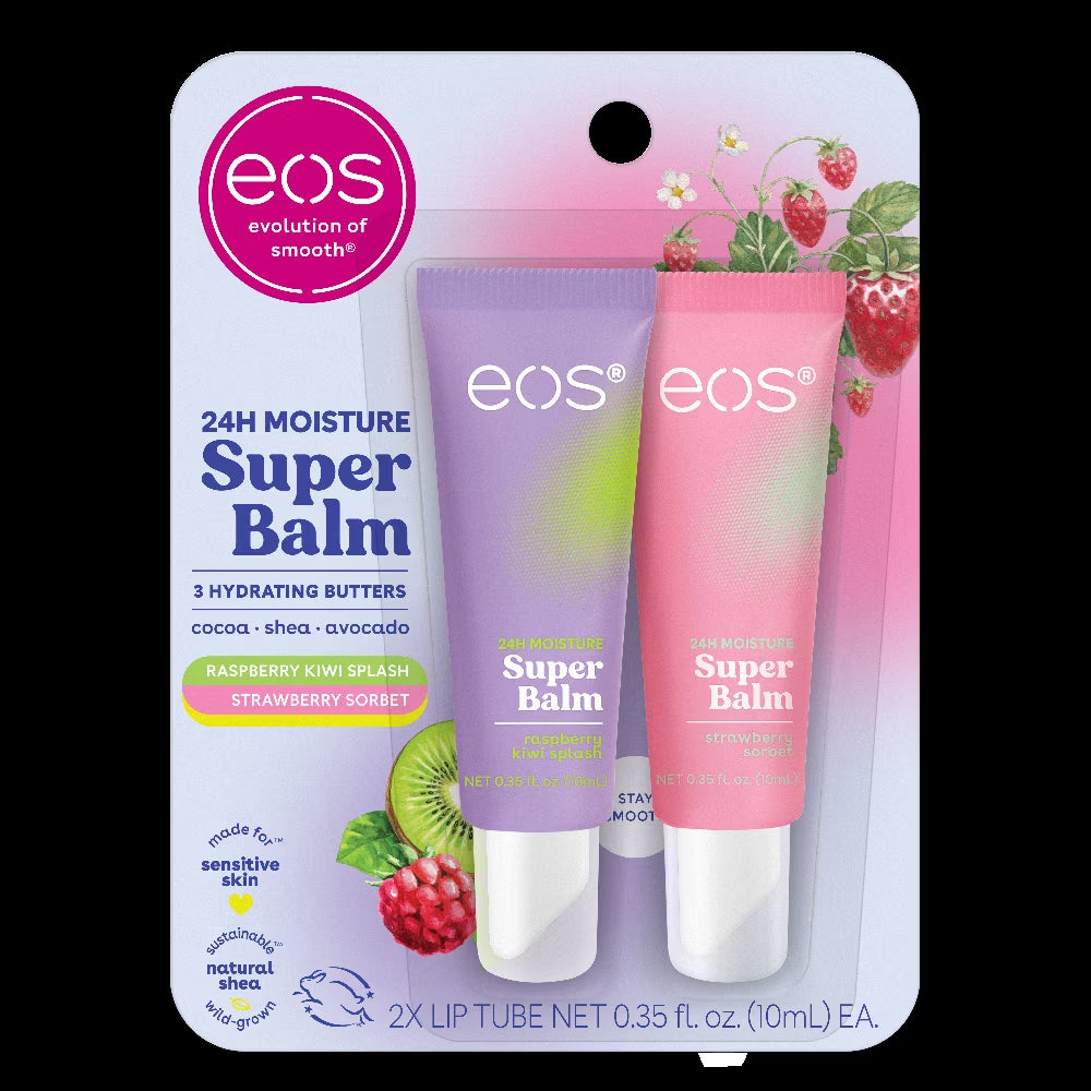 24H Moisture Super Balm- Strawberry Sorbet & Raspberry Kiwi Splash, 0.35 Fl Oz (2 Pack)