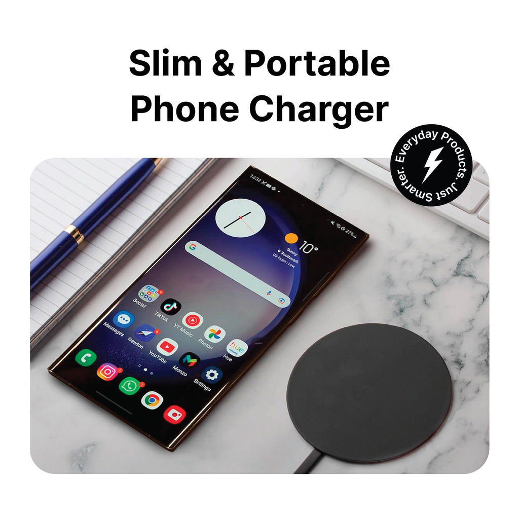 IJS Fast Wireless Phone Charger for Qi Enabled Devices - Ultra Slim Universal round Charging Pad Compatible with Multiple Mobiles - Black