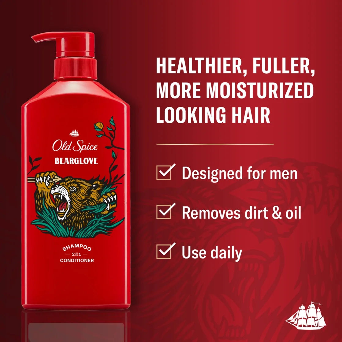 Bear Glove 2In1 Shampoo and Conditioner for Men, All Hair Types, 22 Fl Oz