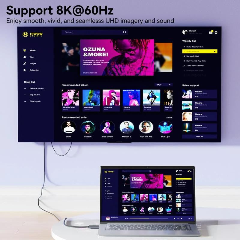 Displayport 1.4 to HDMI 2.1 6 Feet Cable 8K@60Hz 4K@240Hz/165Hz