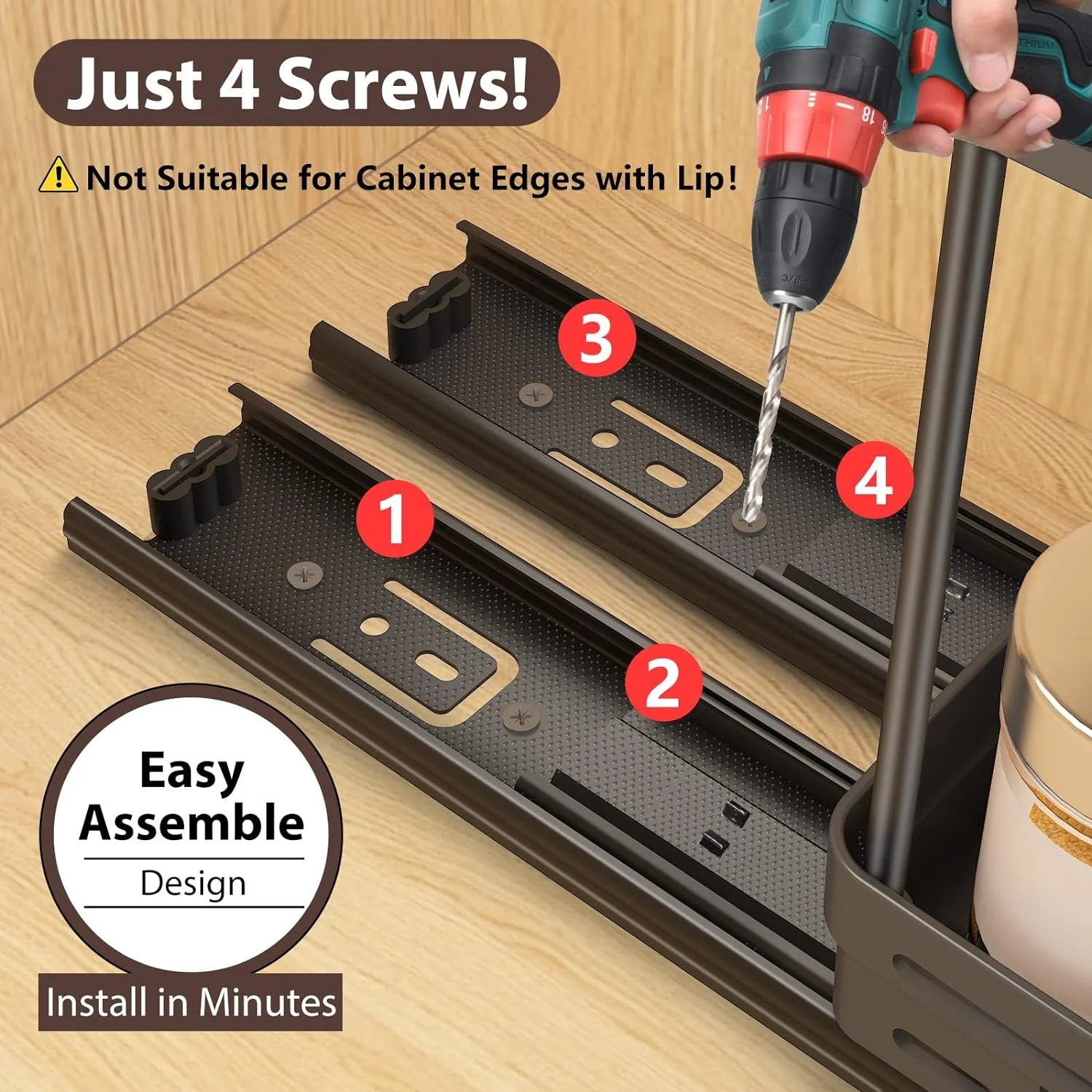 2 Packs Pull-Out Spice Rack Organizer for Cabinets, Slide-Out Design, Multi Purp