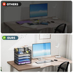 5-Tier Paper Letter Tray Organizer with Pen Holder, Mesh Desk Organizer with Handle