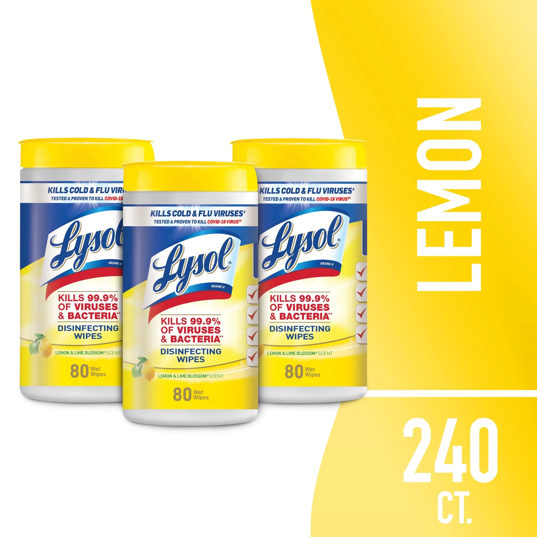 Lysol® Disinfectant Wipes Bundle, Multi-Surface Antibacterial Cleaning Wipes, Lemon and Lime Blossom, 80 Count Each(Pack of 3)