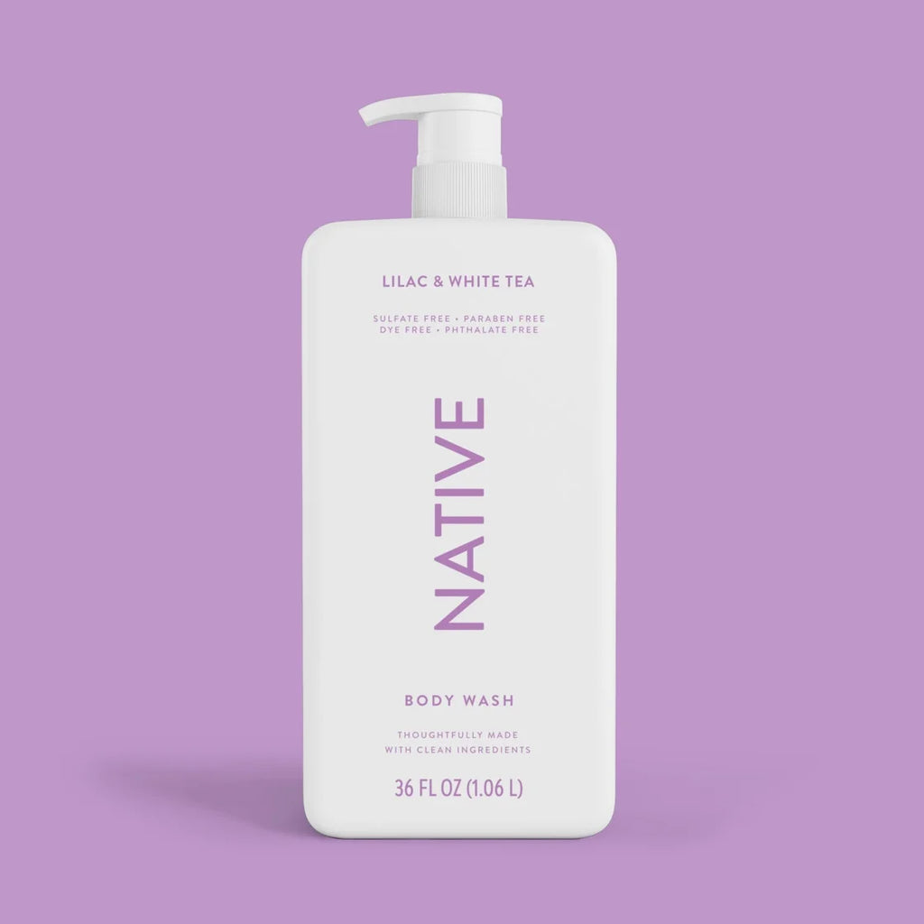 Native Body Wash, Sulfate Free, Lilac & White Tea, for Women and Men, 36 Oz