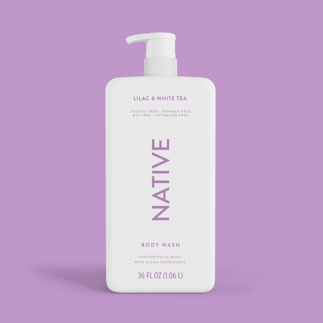 Native Body Wash, Sulfate Free, Lilac & White Tea, for Women and Men, 36 Oz