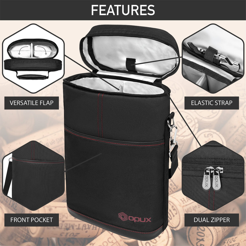 2 Bottle Wine Carrier Tote, Insulated Leakproof Wine Cooler Bag, Wine Travel Bag