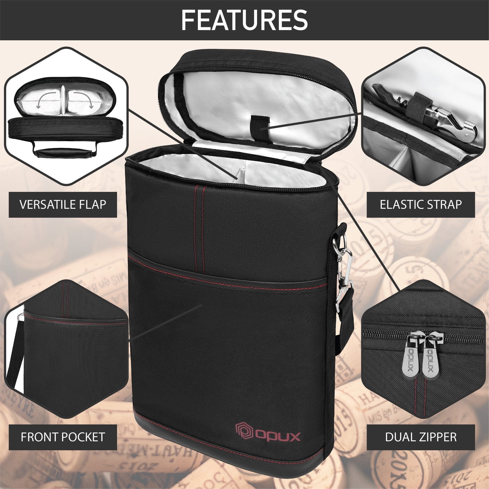 2 Bottle Wine Carrier Tote, Insulated Leakproof Wine Cooler Bag, Wine Travel Bag