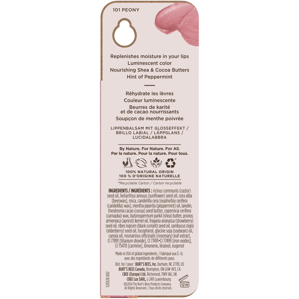Burts Bees Lip Shimmer Peony; 1 Tube, 0.09 Oz.