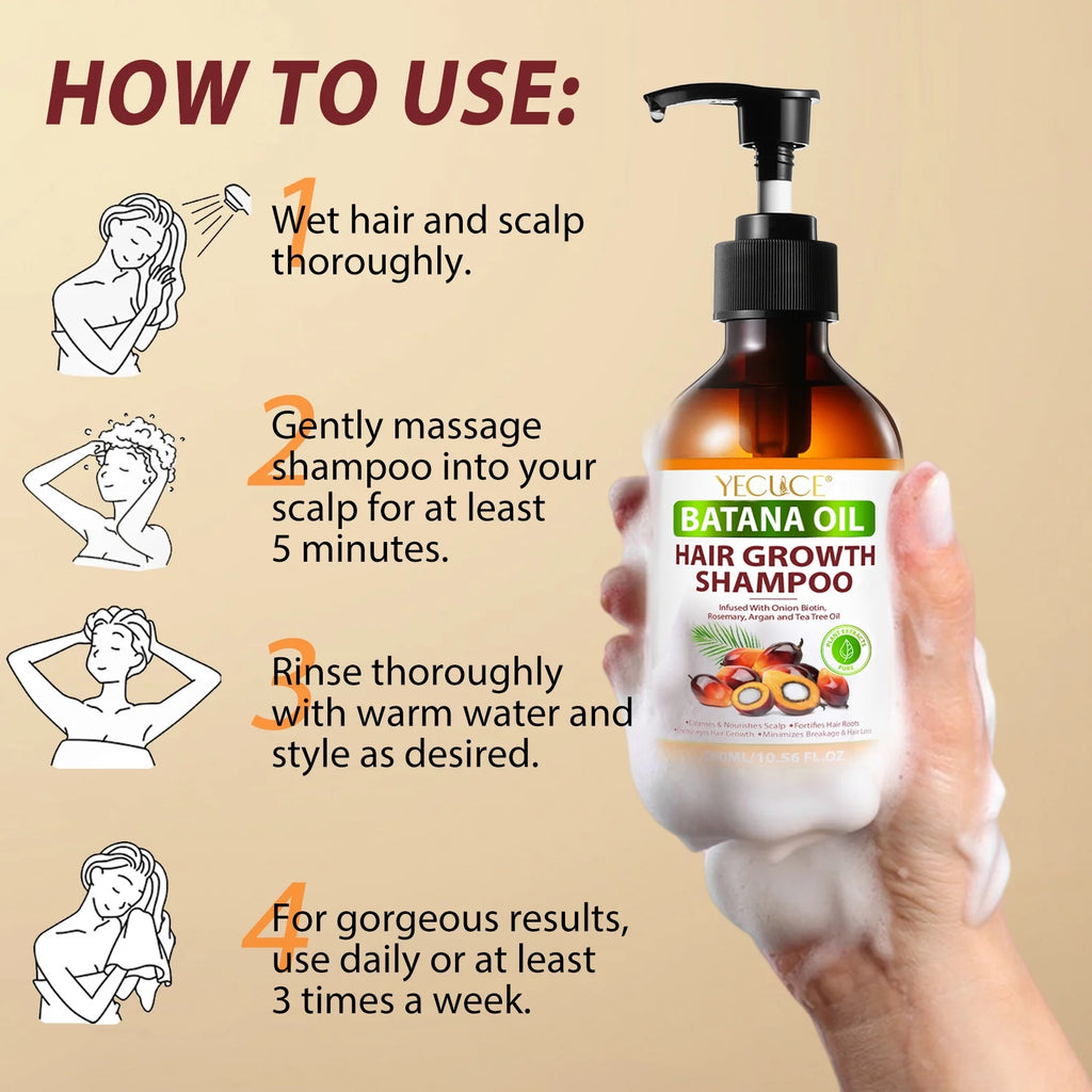 Batana Oil Hair Shampoo,Pure Plant Extracts Cleansing and Nourishing Scalp Shampoo,Daily Hair Cleaning & Care,Unisex,10.1 Fl.Oz