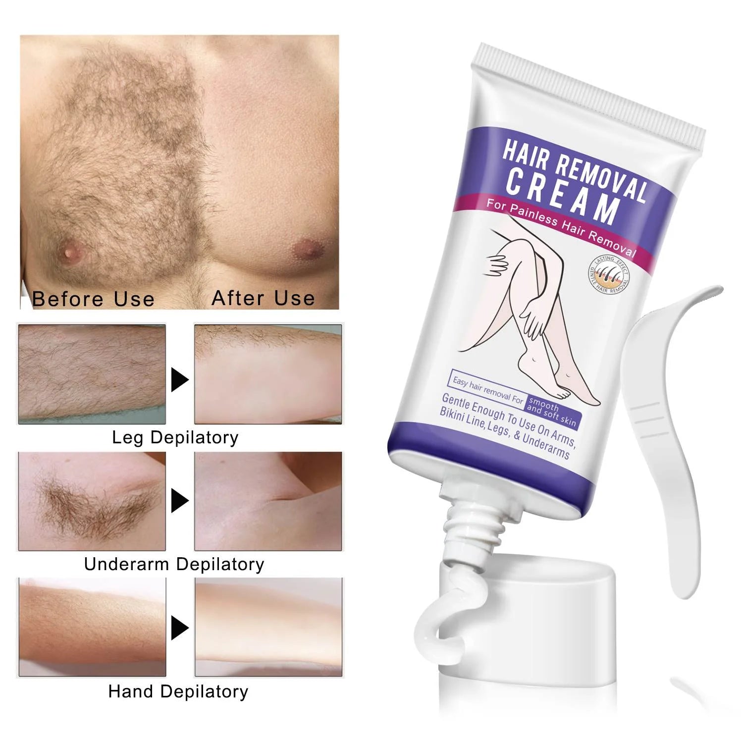 Aliver Hair Removal Cream for Underarms, Intimate Areas, Arms & Legs, Moisturizing with Aloe Vera, 1.76 Oz