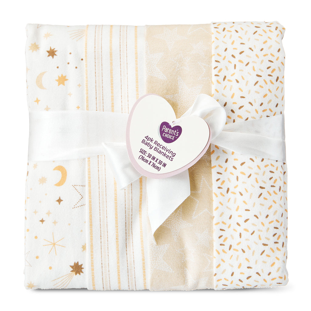 Parent'S Choice Cotton Flannel Receiving Blankets for Baby Boys and Girls, Neutral Celestial Skies, 4-Pack