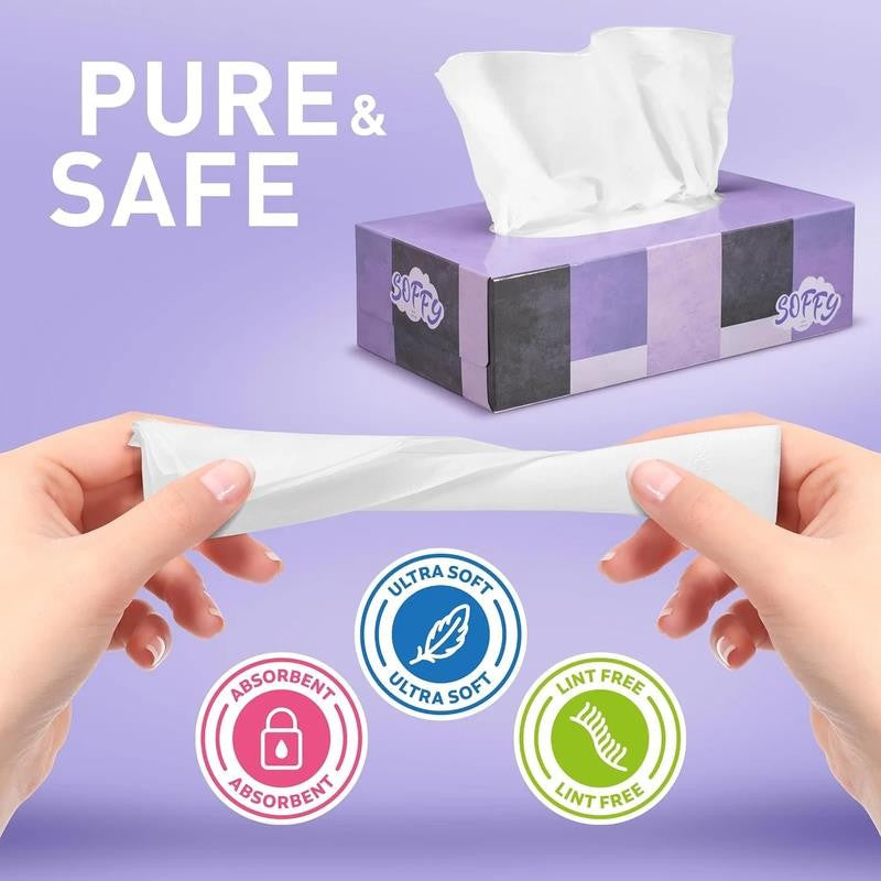 Facial Tissue Paper 130 Tissues per Box, 6 Boxes Car and Travel Tissue Packs