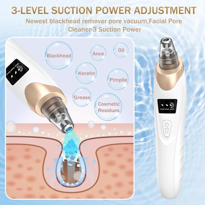 Blackhead Remover Vacuum Pore Extractor Kit - Blackhead Extractor Tool with 3 Ad