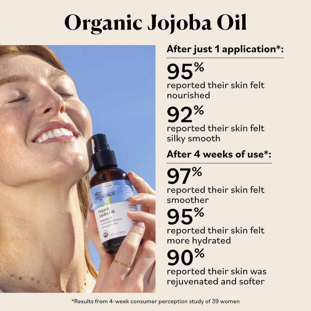 Sky Organics Organic Jojoba Oil for Face, Balancing Oil for Light Hydration & Helps Reduce Excess Oiliness, Suitable for Oily, Combination and Blemish-Prone Skin, 100% Pure & Cold-Pressed, 4 Fl. Oz