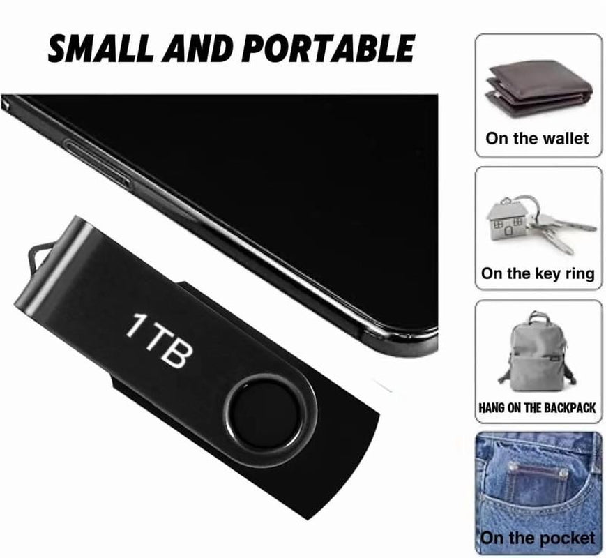 1TB USB Flash Drive 1000GB 1Pack Rotatable Memory Stick External Storage Drive F