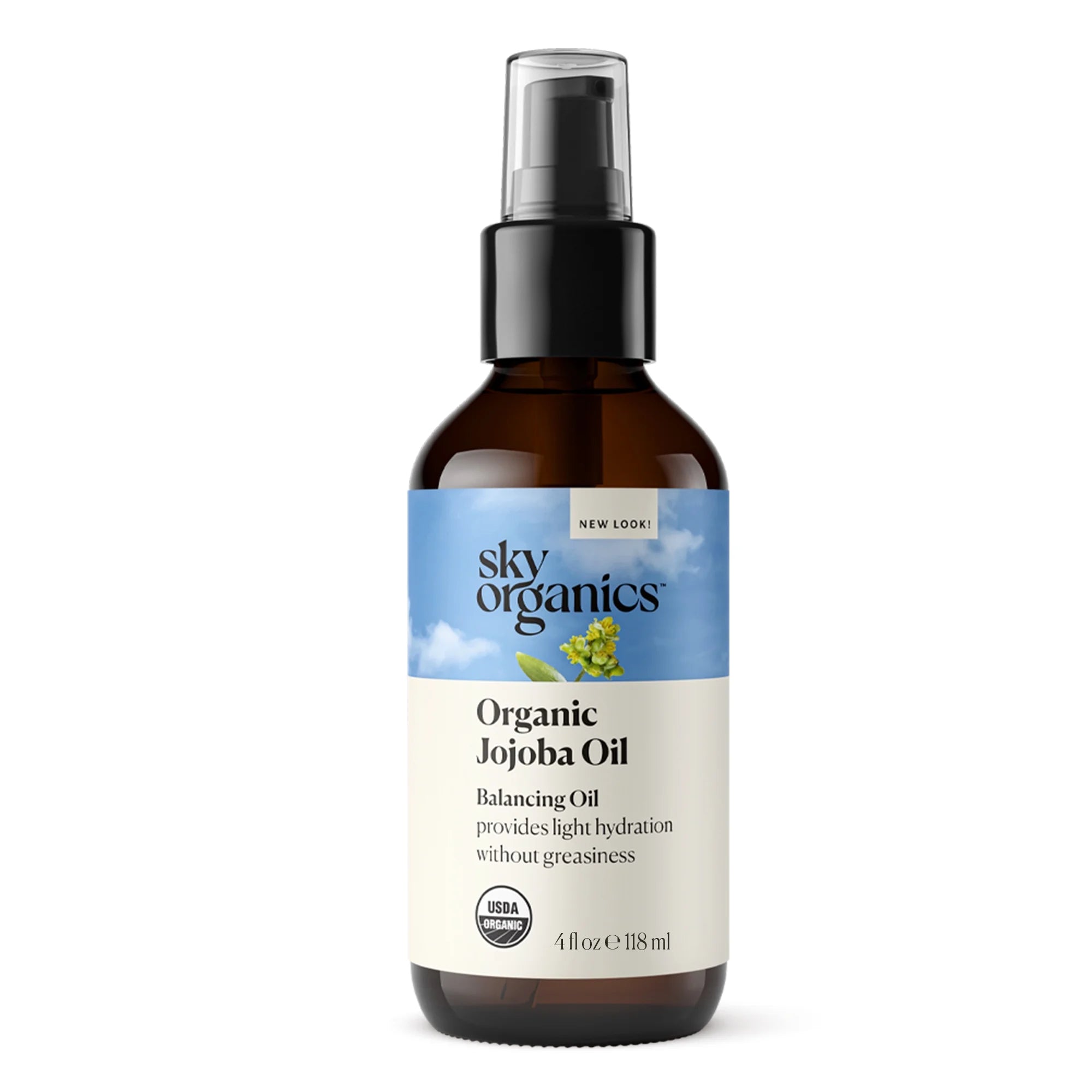 Sky Organics Organic Jojoba Oil for Face, Balancing Oil for Light Hydration & Helps Reduce Excess Oiliness, Suitable for Oily, Combination and Blemish-Prone Skin, 100% Pure & Cold-Pressed, 4 Fl. Oz