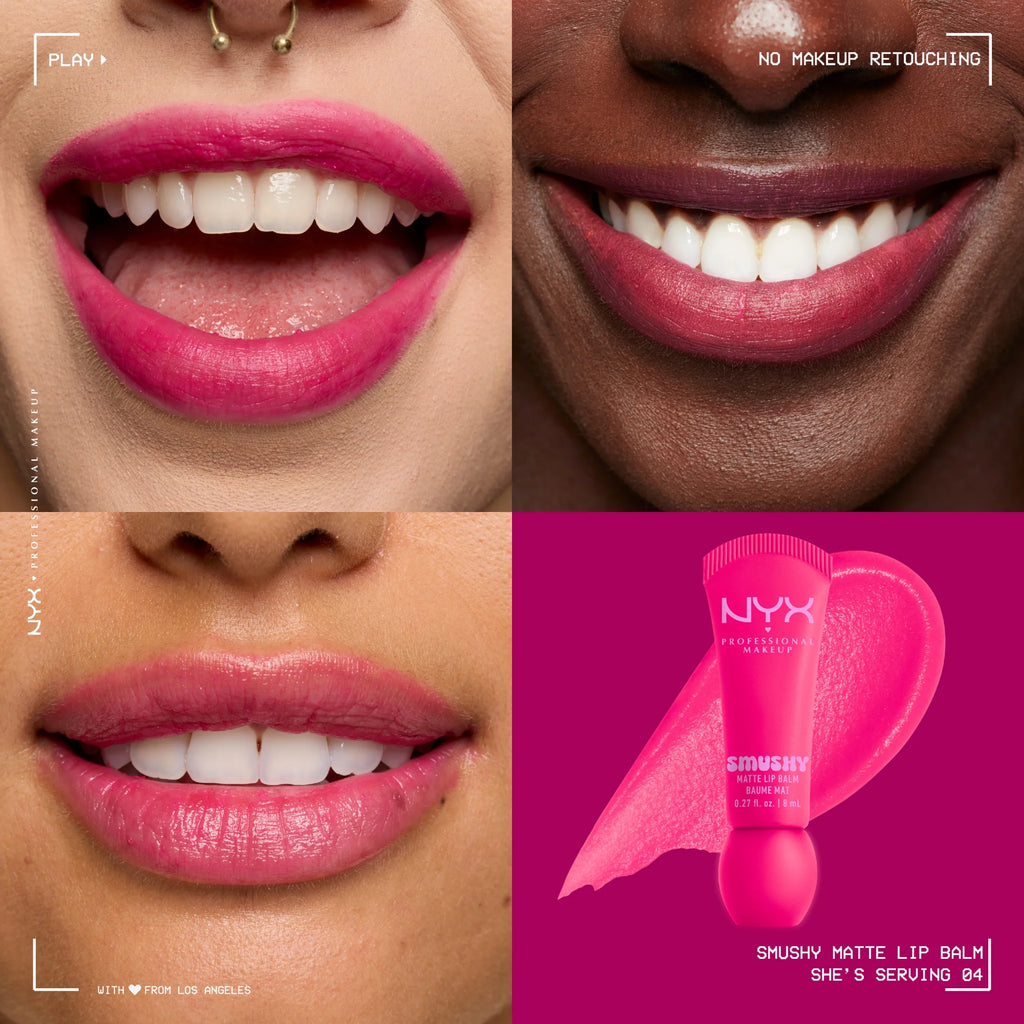 NYX Professional Makeup Smushy Matte Lip Balm, She'S Serving, Fuchsia, 0.27 Fl Oz