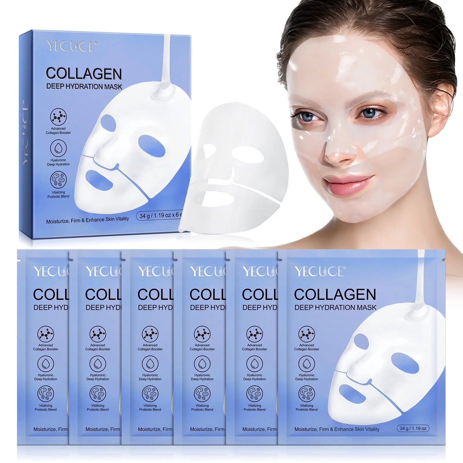 6 Pcs Collagen Deep Hydration Mask,Anti-Aging Hydrating Sleeping Mask for Moisturize, Firm & Enhance Skin Vitality