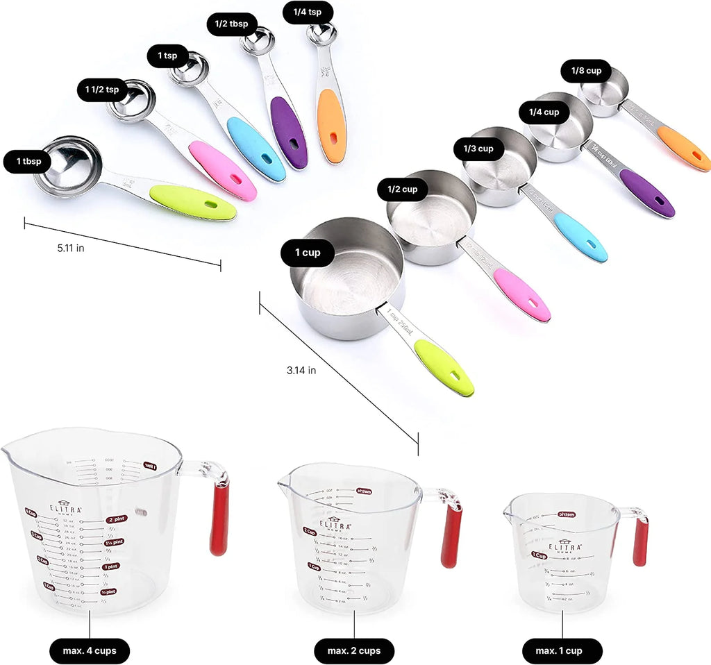13 Pieces Measuring Cups and Spoons Set, Includes 10 Stainless Steel Measuring S