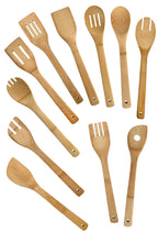 Edge Bamboo Utensils 12 Piece Set Including Caddy for Cooking Slotted Spoon, Turner, Fork, Mint