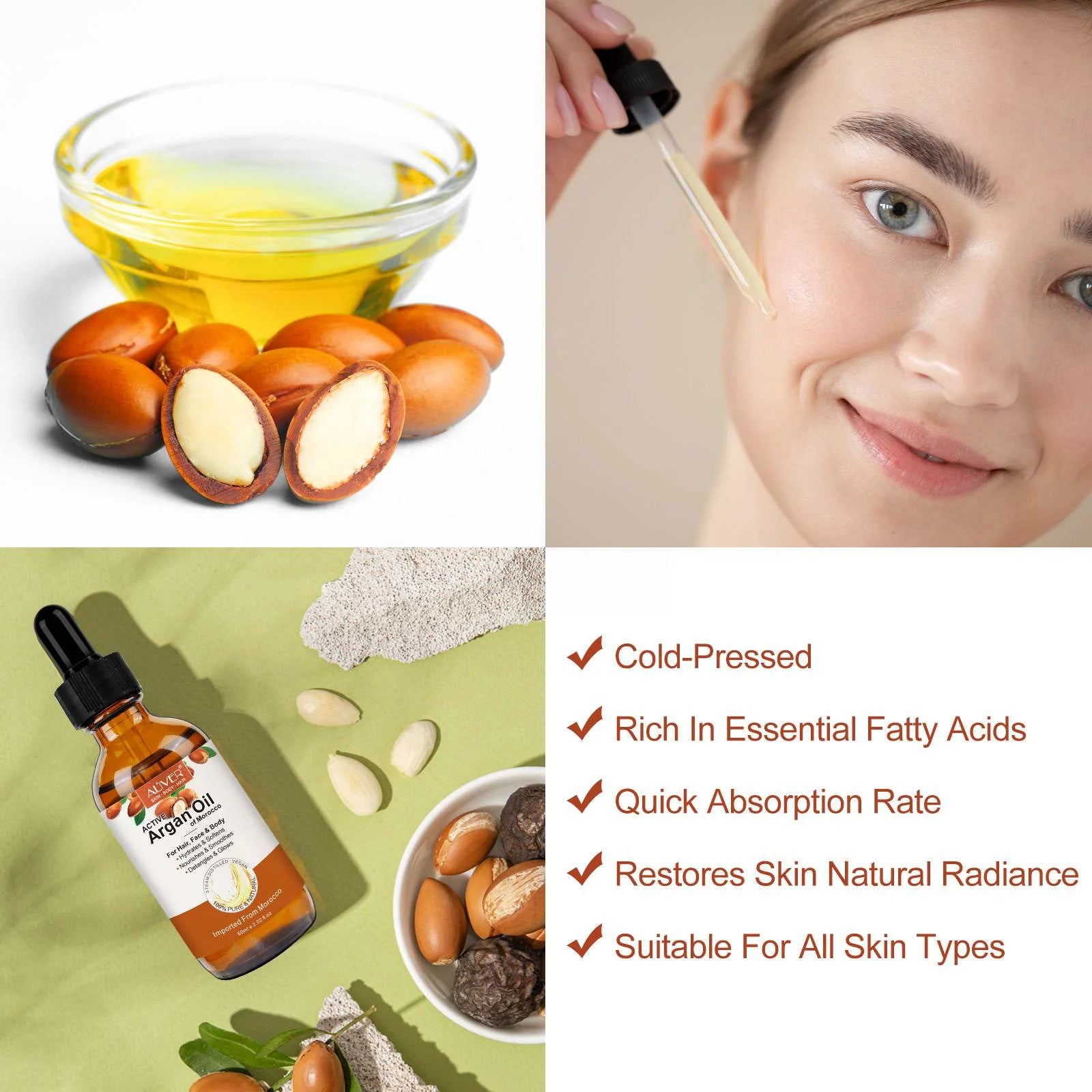 Argan Oil for Hair, Face & Skin from Morocco, Deep Hydration, Nourishes & Smoothes, 100% Pure & Natural, Cold Pressed, Cruelty Free, 2.02 Fl Oz
