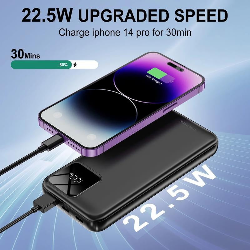 10000Mah Portable Charger Power Bank with Built in Cables 22.5W Fast Charging Fo