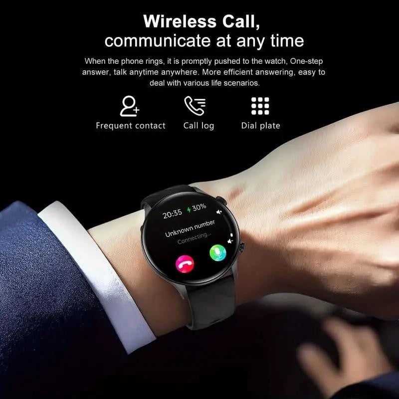 Bluetooth 1.39 Inch Black Case with Black Silicone Band