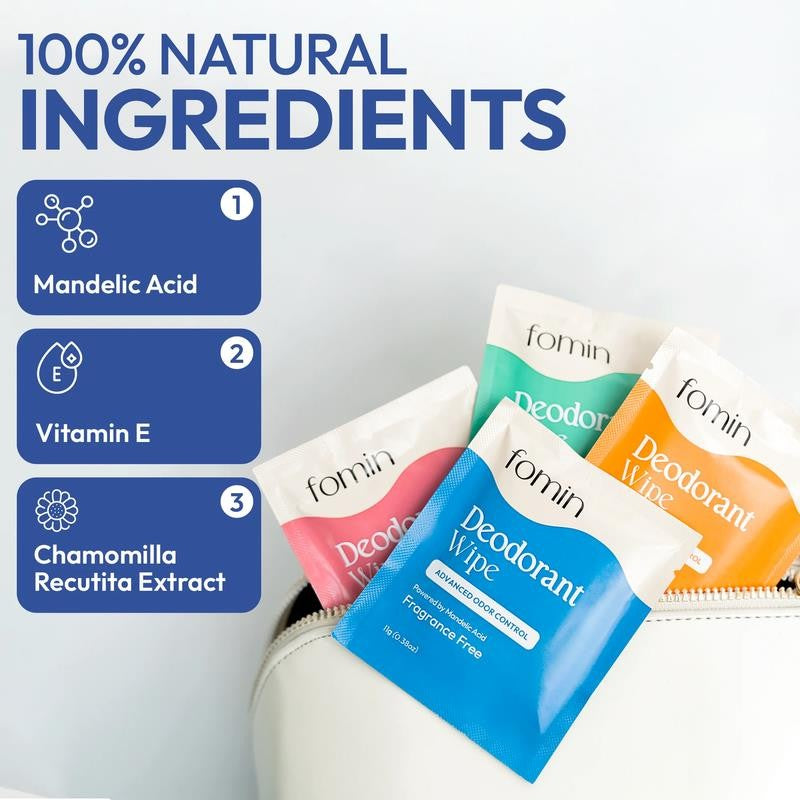 Acidified Travel Deodorant Wipes for Women & Men - 15 Count - Variety Pack - Ph
