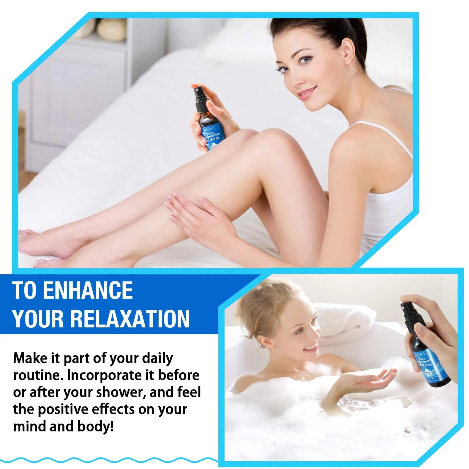 100% Pure & Natural Magnesium Oil Spray, Highly Concentrated Magnesium Oil, Enhances Sleep Quality & Promotes Muscle Relaxation, Easy to Absorb, 60Ml