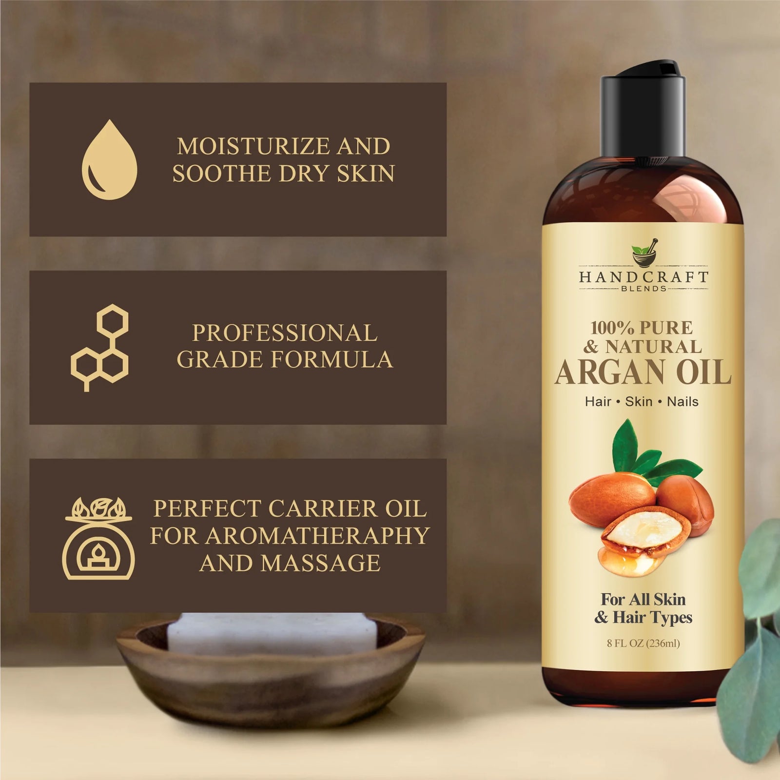Argan Oil for Body, Skin & Hair, 8 Oz