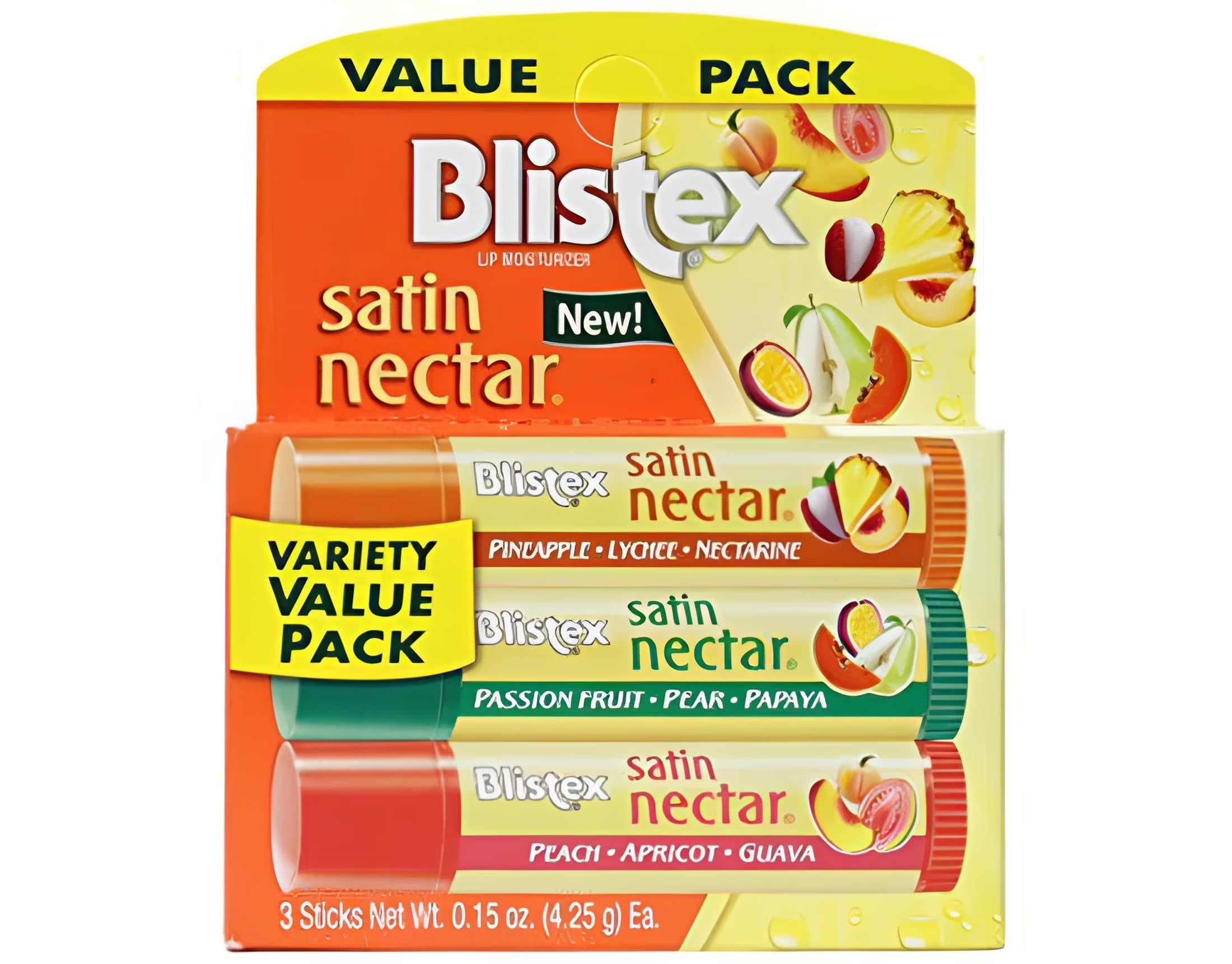 Blistex Satin Nectars Lip Balm with Fruit Extracts & Vitamin E, 3 Pk