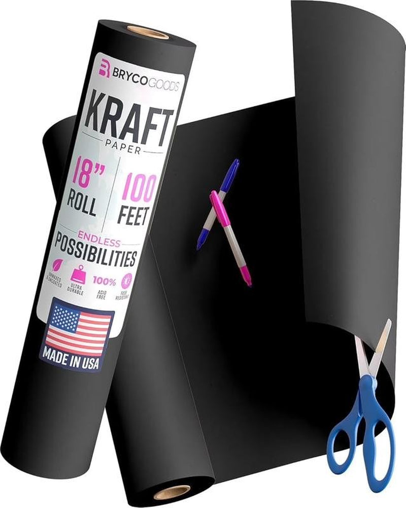 Black Kraft Paper Roll - 18 Inch X 100 Feet - USA Made - Wrapping Paper for Pack