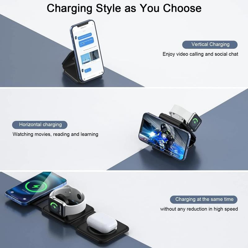 3-In-1 Wireless Charging Station Compatible with Multiple Devices Including Ipho