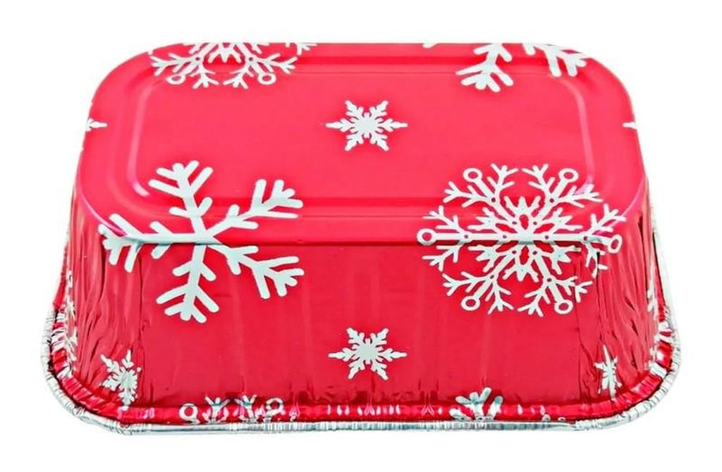 1 Lb. Red Holiday Christmas Snowflake Aluminum Foil Small Mini Loaf / Bread Baki