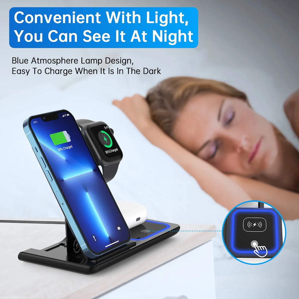Wireless Charger, 3 in 1 Wireless Charging Station, Fast Charging Dock for Iphone 15/14/13/12/11/Pro/Xs/Sr/X/Se/Galaxy, 15W Wireless Charger Stand for Apple Watch Series 8/7/6/5/4/3/2/Airpods