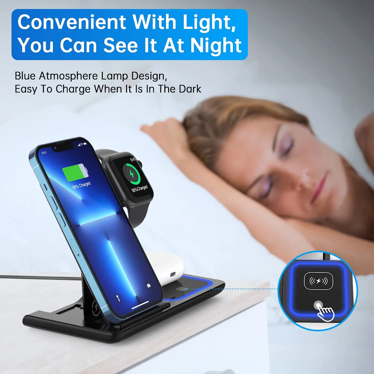 Wireless Charger, 3 in 1 Wireless Charging Station, Fast Charging Dock for Iphone 15/14/13/12/11/Pro/Xs/Sr/X/Se/Galaxy, 15W Wireless Charger Stand for Apple Watch Series 8/7/6/5/4/3/2/Airpods