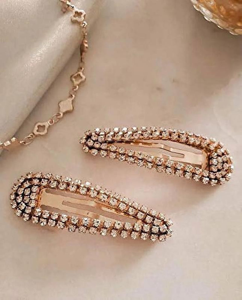 Clip Snap Rhinestone Hair Clip, Gold, 2 Ct