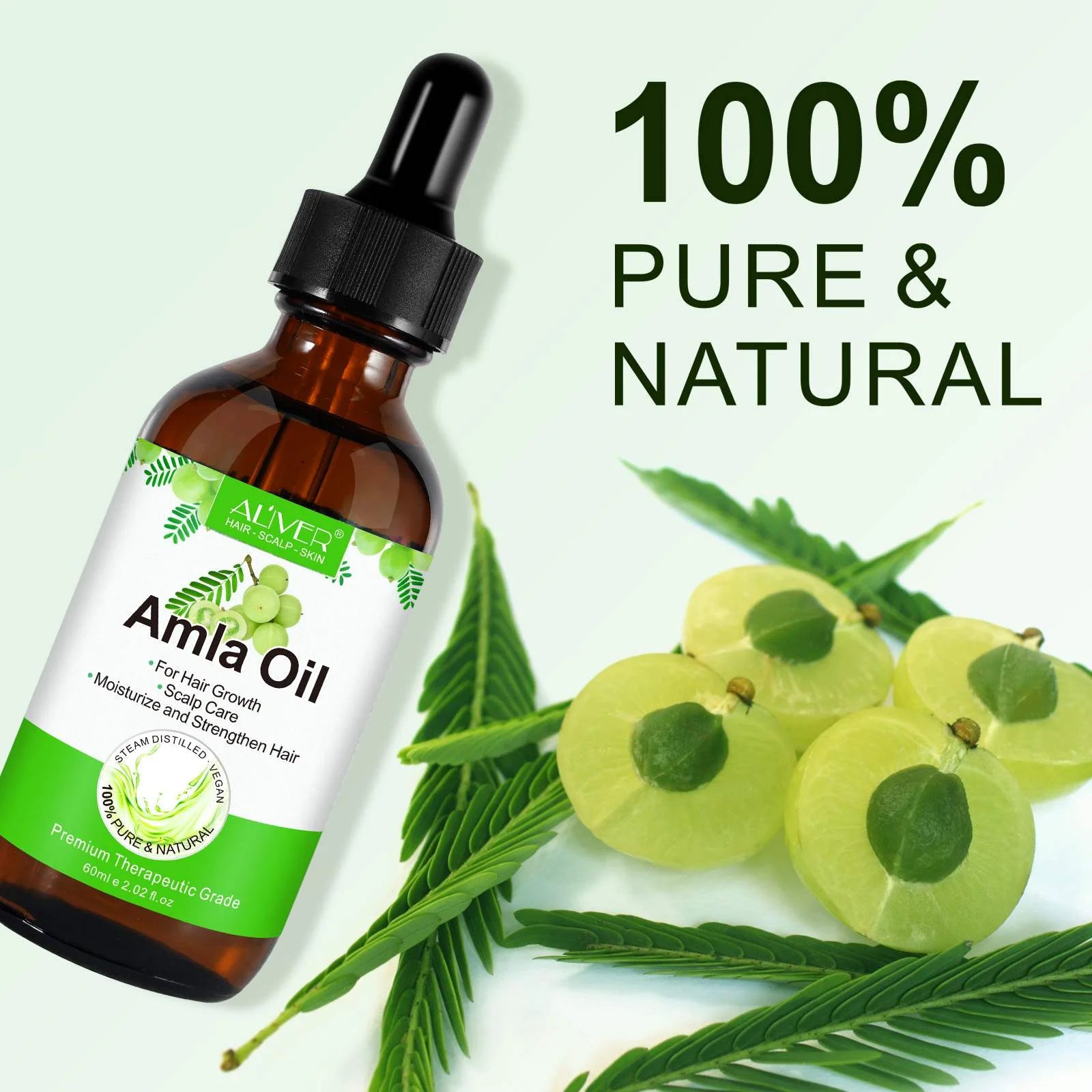 Amla Oil for Hair Care, Hair Oiling, Scalp Massage & Skin Care, Moisturizing & Nourishing, 100% Pure & Natural, Cold Pressed, Cruelty Free, 2.02 Fl Oz