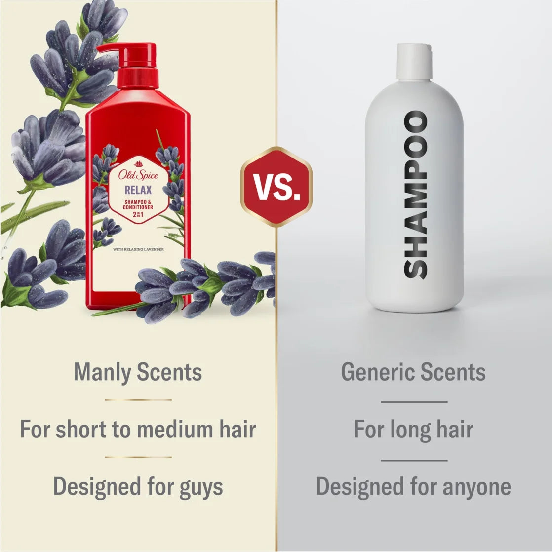 Old Spice Relax 2 in 1 Shampoo Conditioner, All Hair Types, Lavender, 21.9 Fl Oz