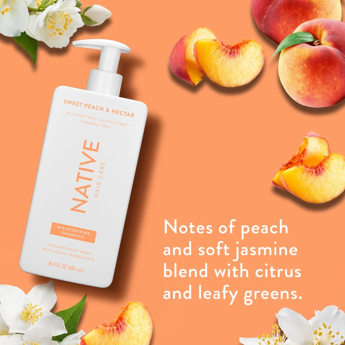 Native Moisturizing Shampoo, Sweet Peach & Nectar, Sulfate & Paraben Free, 16.5 Oz