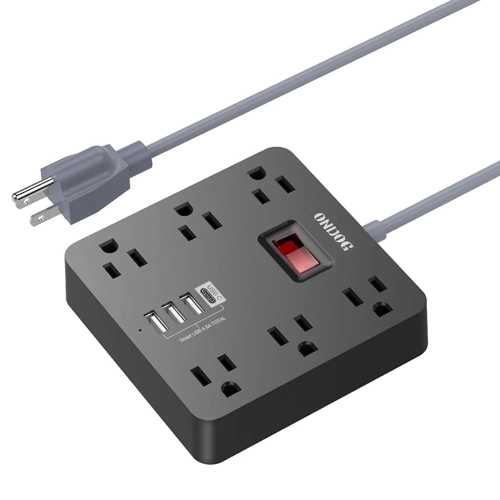 5Ft Extension Cord - 6 AC Outlets and 4 USB Charging Ports, Power Strip for Home