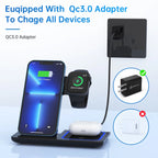 Wireless Charger, 3 in 1 Wireless Charging Station, Fast Charging Dock for Iphone 15/14/13/12/11/Pro/Xs/Sr/X/Se/Galaxy, 15W Wireless Charger Stand for Apple Watch Series 8/7/6/5/4/3/2/Airpods