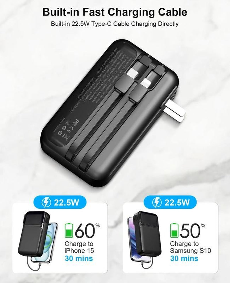 38800Mah Portable Charger Power Bank with Built-In Cable and AC Wall Plug,22.5W