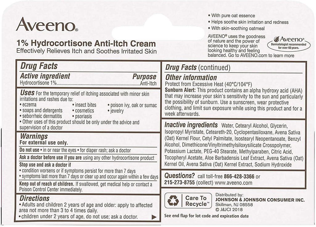 Aveeno 1% Hydrocortisone Anti, Itch Cream, Maximum Strength (Pack of 2)