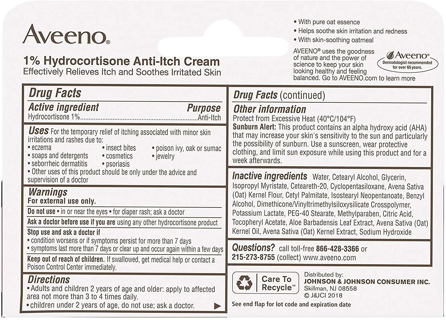 Aveeno 1% Hydrocortisone Anti, Itch Cream, Maximum Strength (Pack of 2)