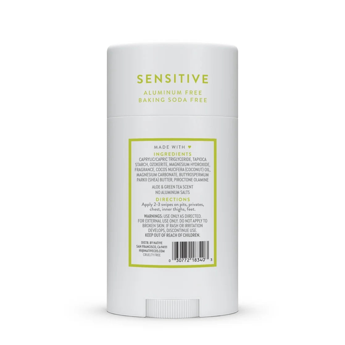 Native Deodorant, Aluminum Free, Aloe & Green Tea Sensitive Whole Body Deodorant 2.4 Oz