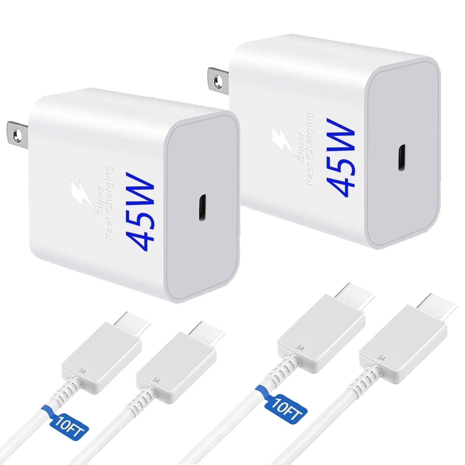 2-Pack 45W USBC Fast Charger,10Ft Type C Charger Fast Charging Cable and Android Charger Block for Samsung Galaxy S25 Ultra/S25/S24+/S23 S22 S21 Ultra/Plus,Ipad Pro/Air/Mini,Iphone,White